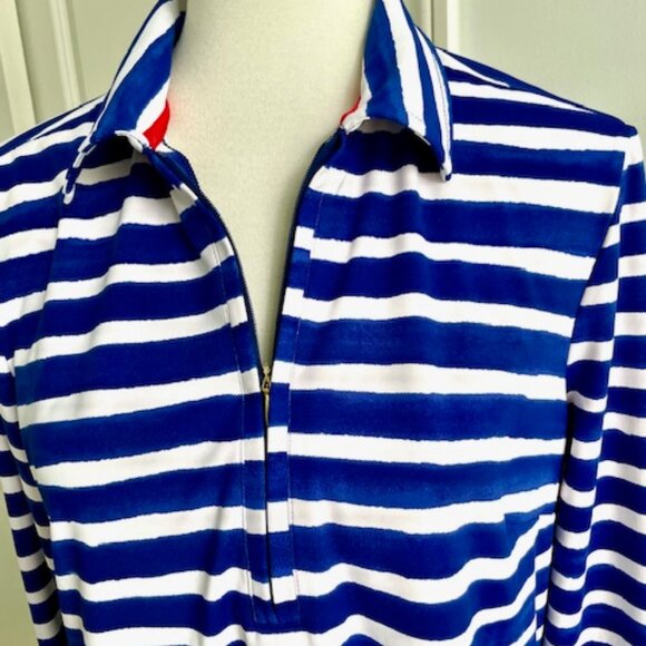 Cabana Life Blue White Stripe Shirt Dress with Zip Sleeves Size Large - Picture 2 of 6